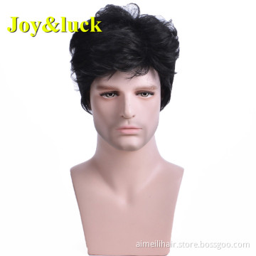Wholesale Wig Daily or Party Hairstyle Male Black Color Man Hair Mens Short Natural Straight Men Wigs Synthetic Hair Wigs